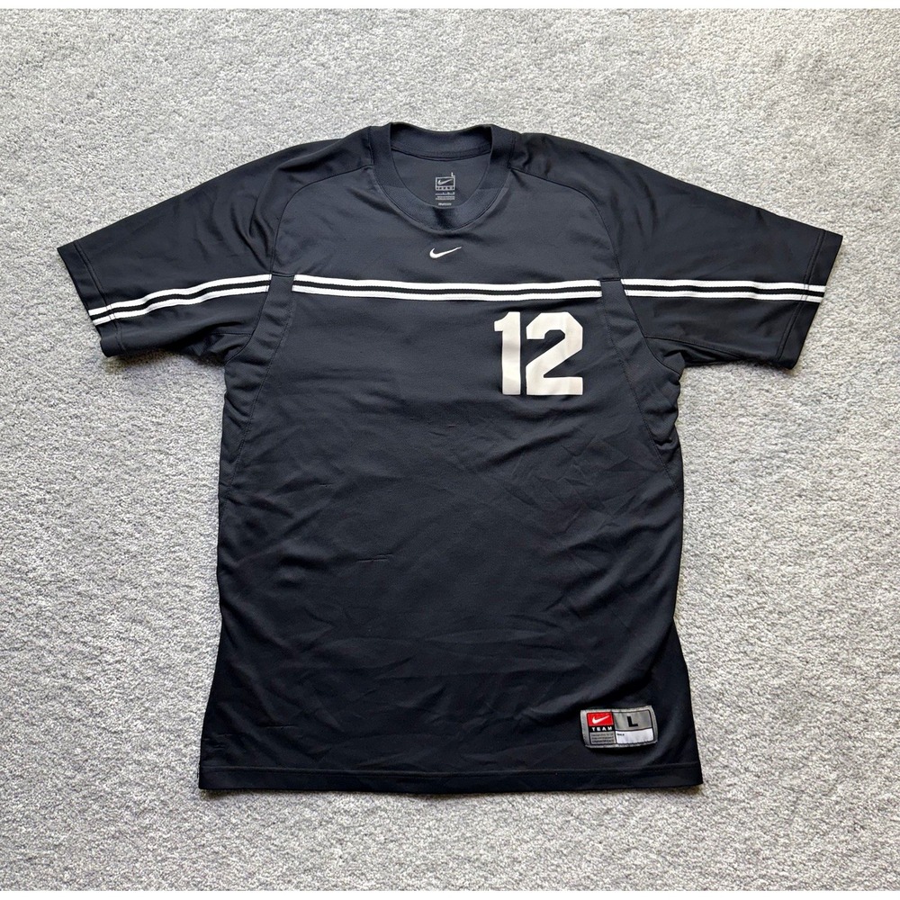 Vintage Nike Team Fit Dry #12 Black White Soccer Jersey Shirt Mens Large Y2K